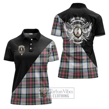 Dennistoun Tartan Women's Polo Shirt with Family Crest and Military Logo Style