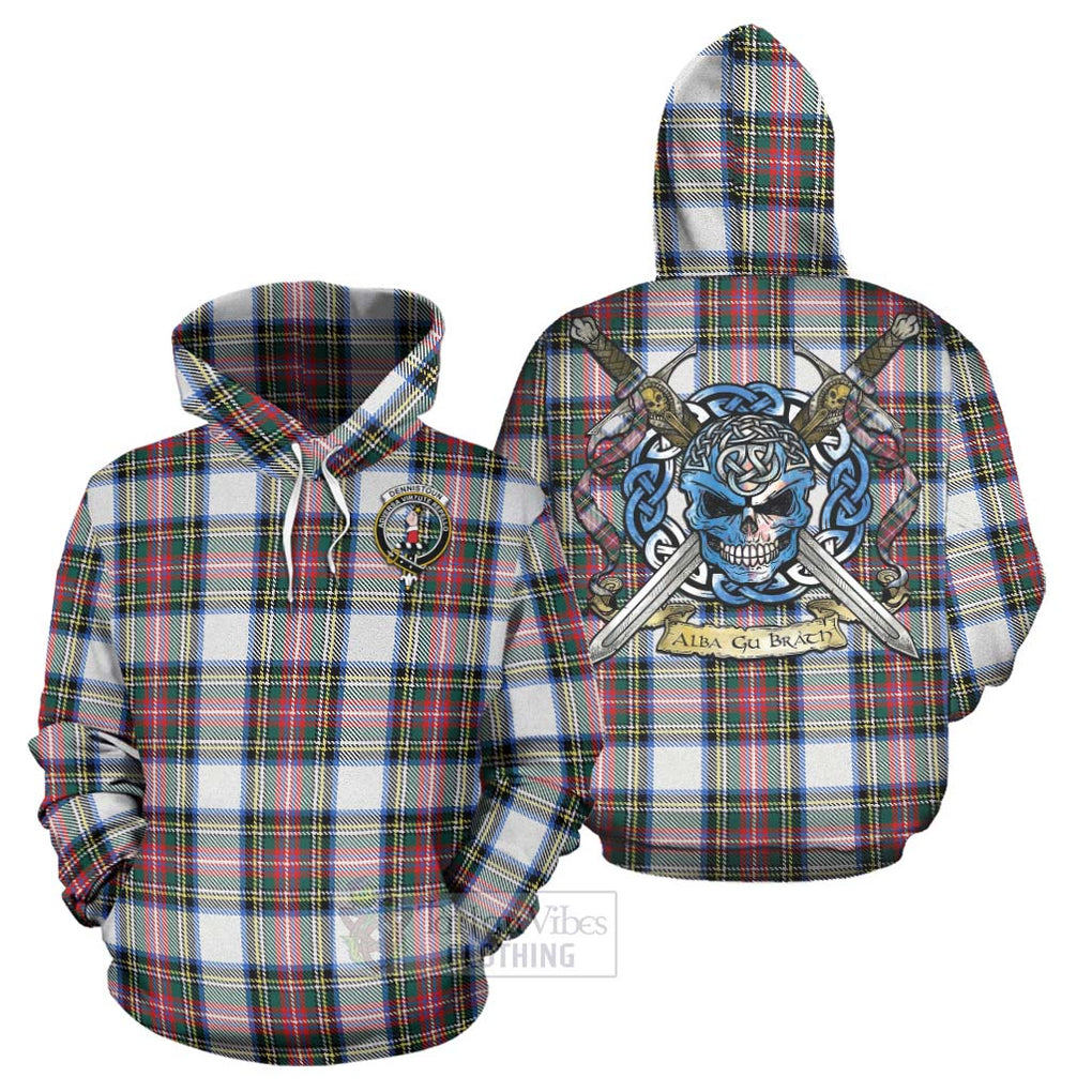 Tartan Vibes Clothing Dennistoun Tartan Hoodie with Family Crest Celtic Skull Style