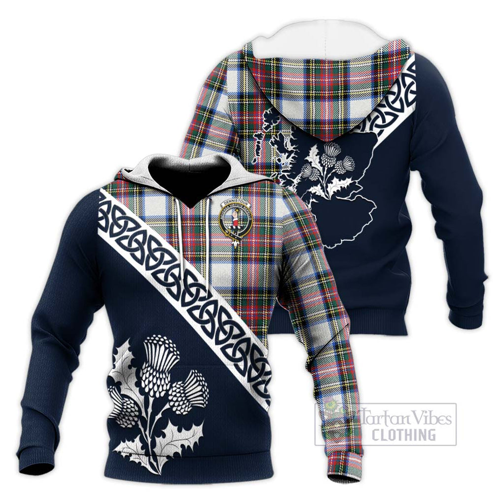 Tartan Vibes Clothing Dennistoun Tartan Knitted Hoodie Featuring Thistle and Scotland Map