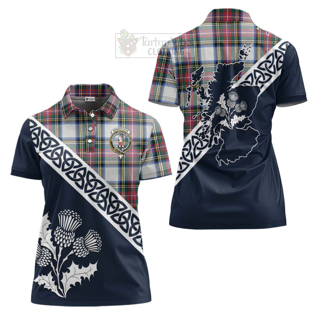 Tartan Vibes Clothing Dennistoun Tartan Women's Polo Shirt Featuring Thistle and Scotland Map