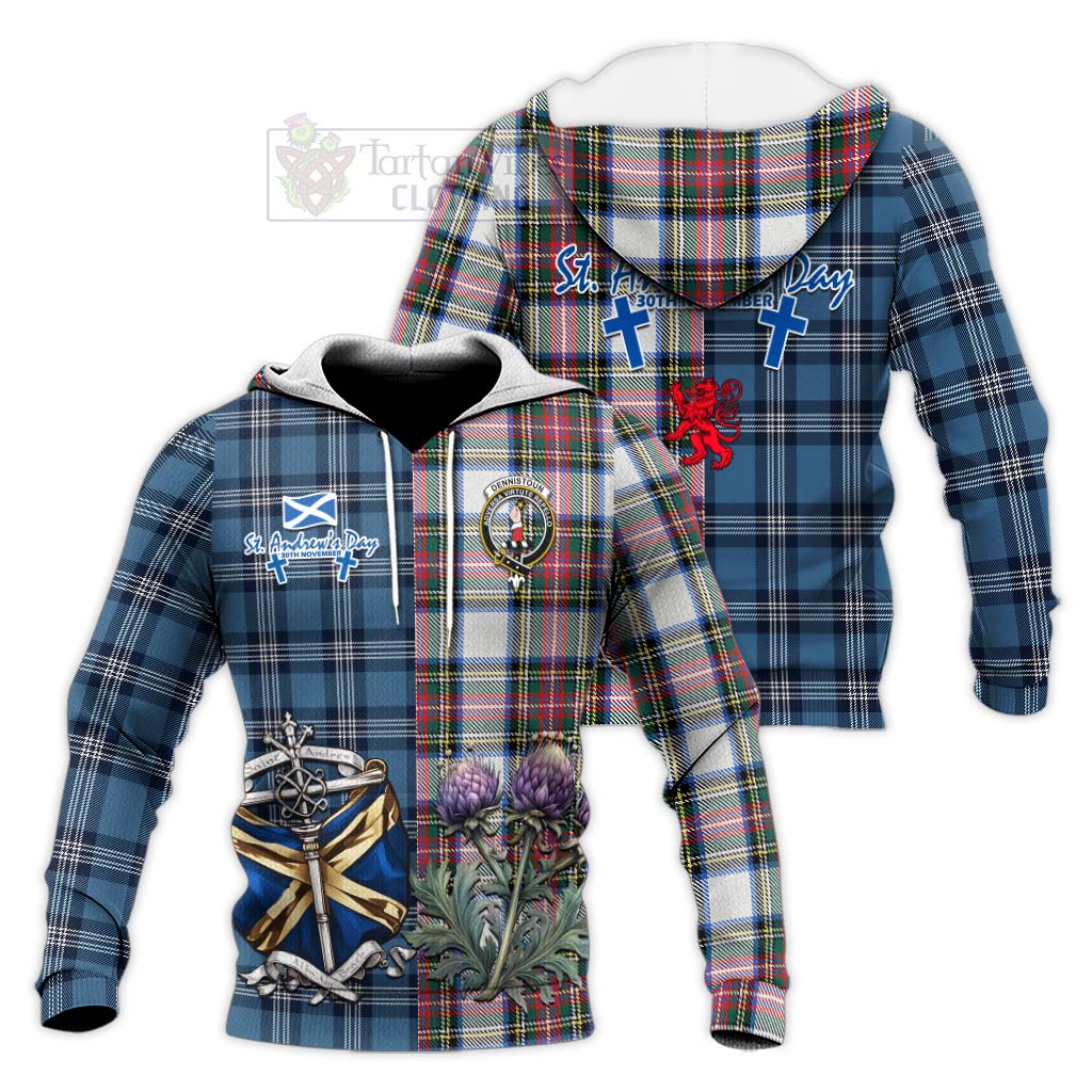 Tartan Vibes Clothing Dennistoun Tartan Knitted Hoodie Happy St. Andrew's Day Half Tartan Style