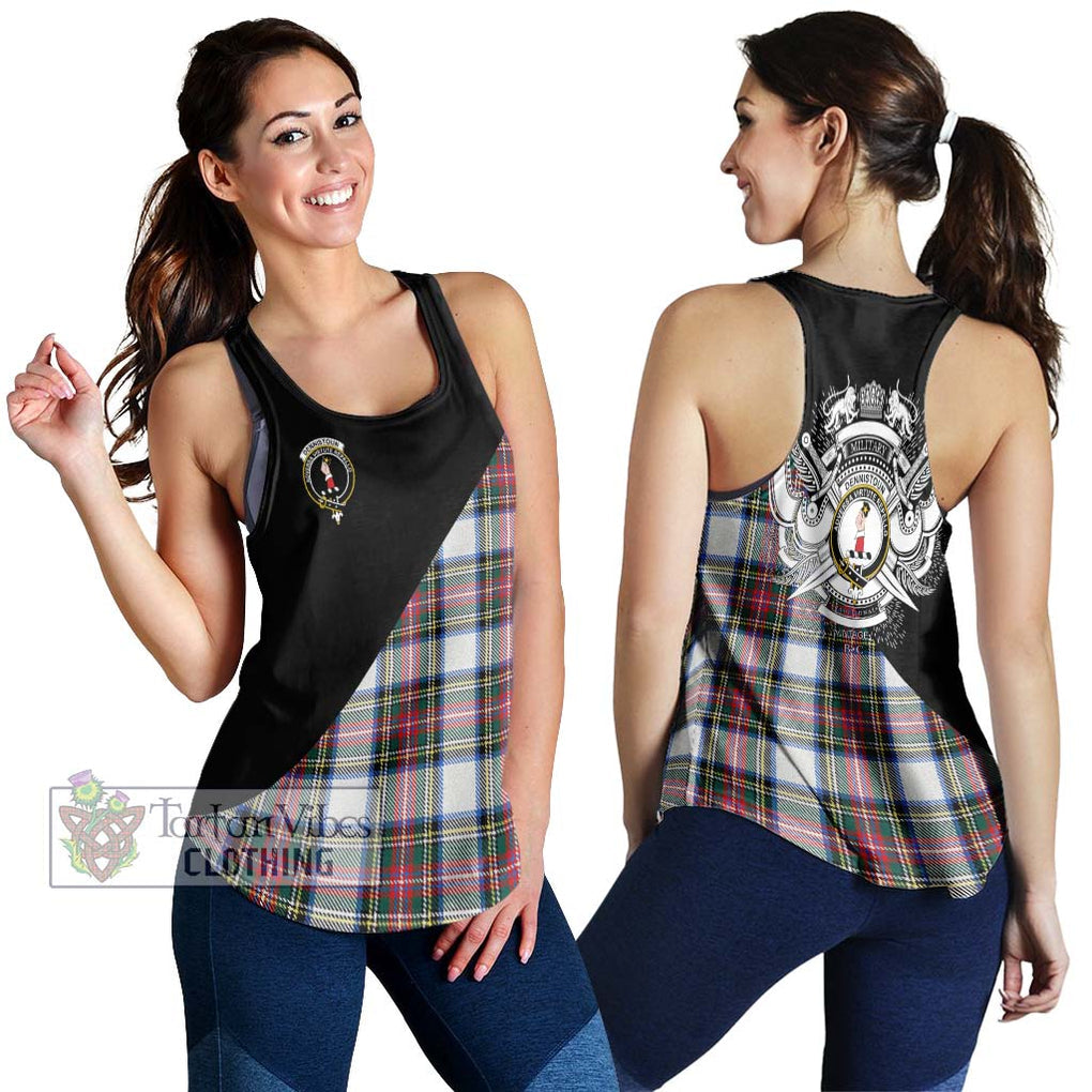 Dennistoun Tartan Women's Racerback Tanks with Family Crest and Military Logo Style 4XL - Tartanvibesclothing Shop