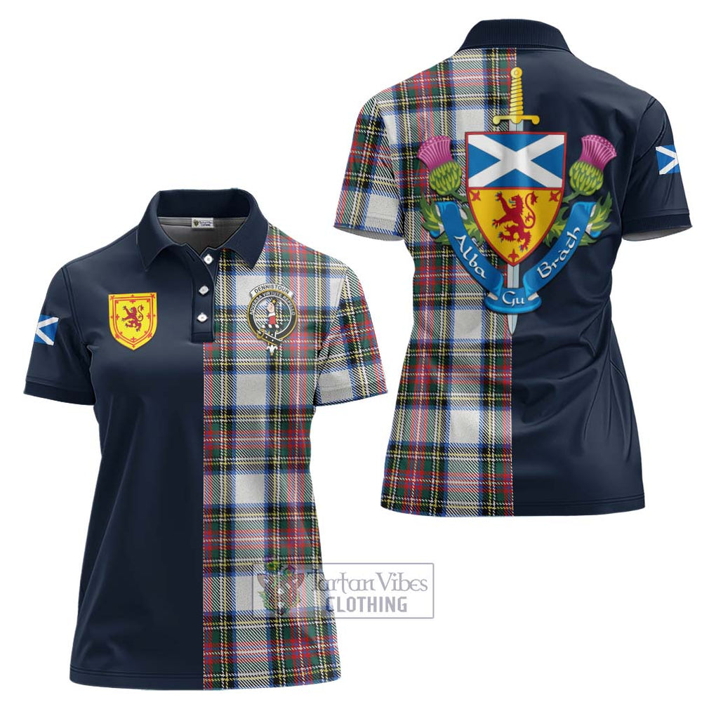 Tartan Vibes Clothing Dennistoun Tartan Women's Polo Shirt with Scottish Lion Royal Arm Half Style