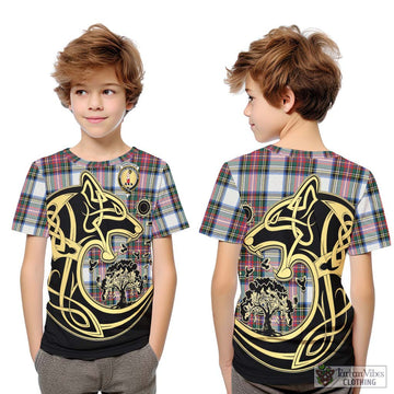 Dennistoun Tartan Kid T-Shirt with Family Crest Celtic Wolf Style