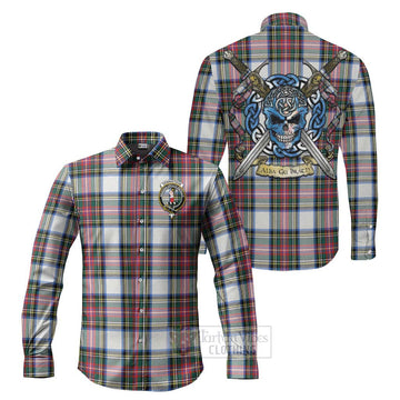 Dennistoun Tartan Long Sleeve Button Shirt with Family Crest Celtic Skull Style