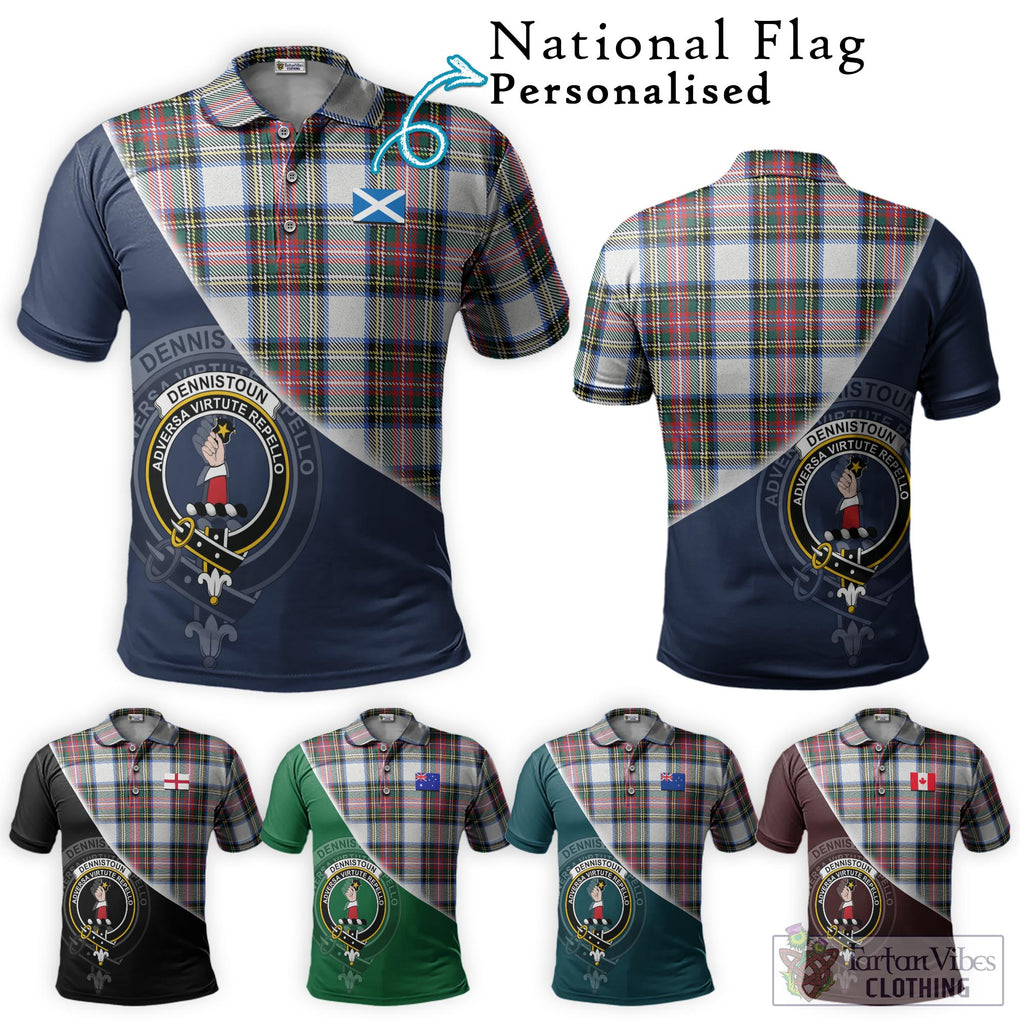 Dennistoun Tartan Polo Shirt with Personalised National Flag and Family Crest Half Style Maroon - Tartanvibesclothing Shop