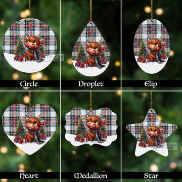 Dennistoun Tartan Christmas Aluminium Ornament with Adorable Highland Coo