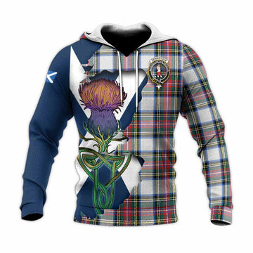 Dennistoun Tartan Family Crest Knitted Hoodie Scottish Thistle Celtic Inspired Unisex Knitted Pullover Hoodie - Tartan Vibes Clothing