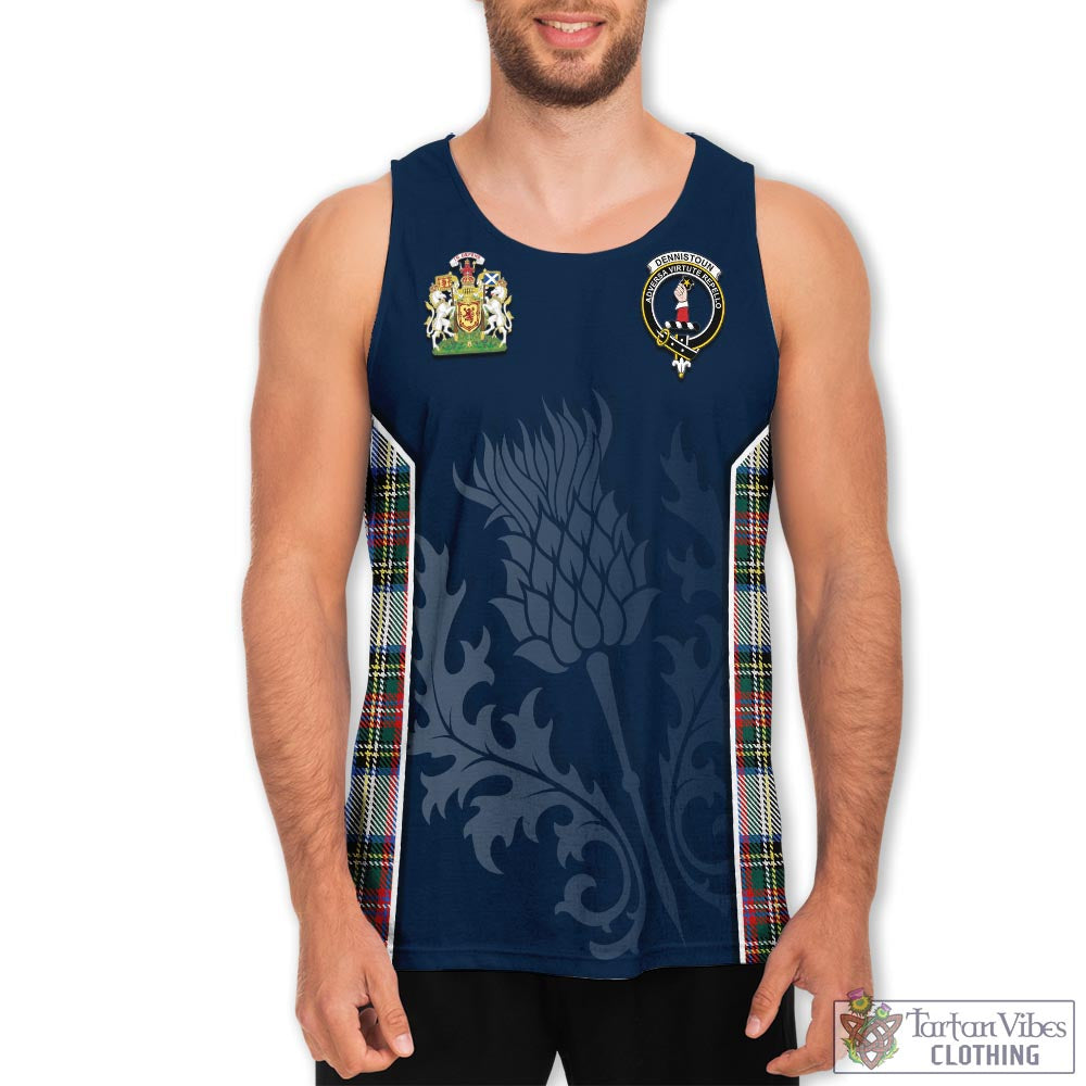 Tartan Vibes Clothing Dennistoun Tartan Men's Tanks Top with Family Crest and Scottish Thistle Vibes Sport Style