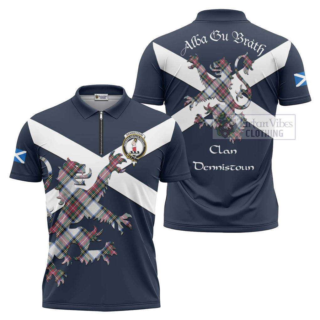 Tartan Vibes Clothing Dennistoun Tartan Lion Rampant Zipper Polo Shirt – Proudly Display Your Heritage with Alba Gu Brath and Clan Name