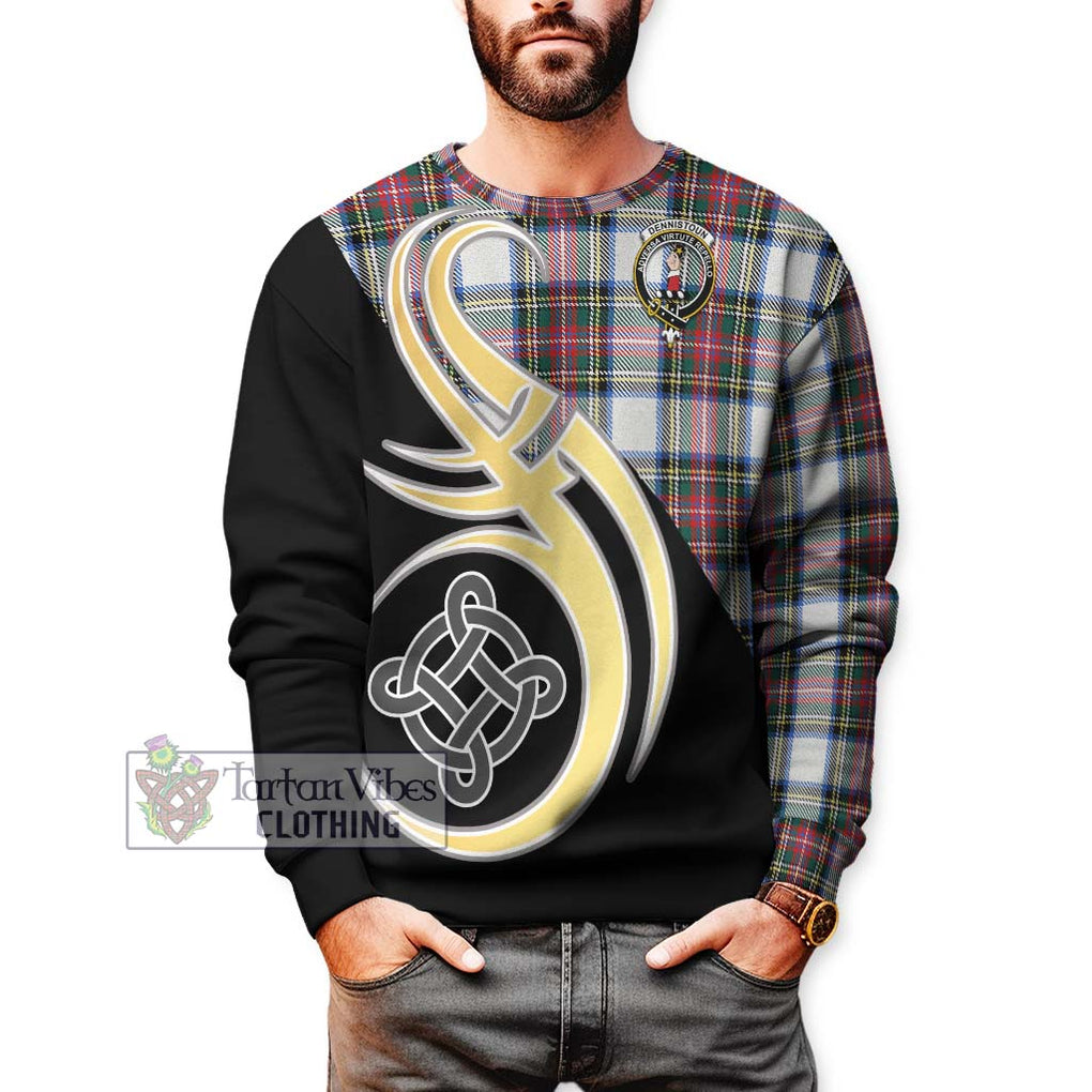 Dennistoun Tartan Sweatshirt with Family Crest and Celtic Symbol Style Unisex - Tartan Vibes Clothing