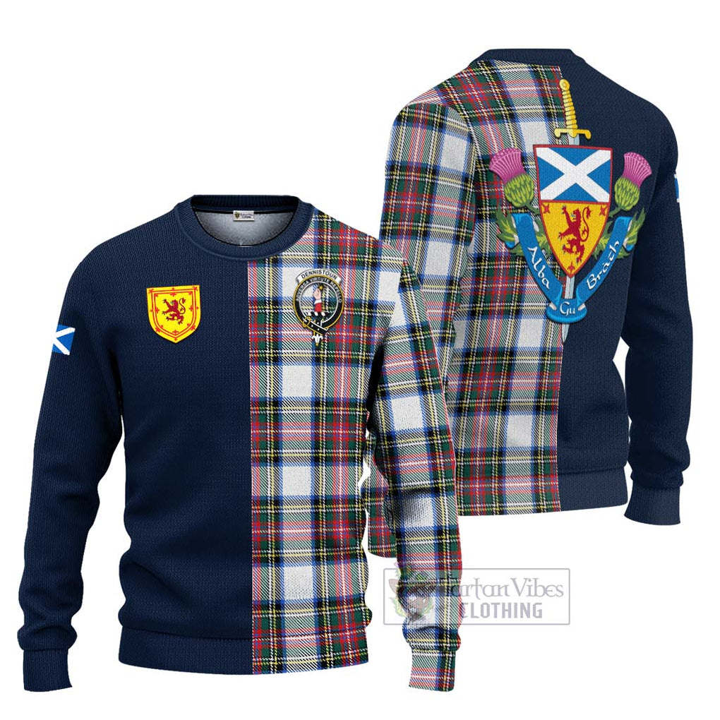 Tartan Vibes Clothing Dennistoun Tartan Knitted Sweater with Scottish Lion Royal Arm Half Style