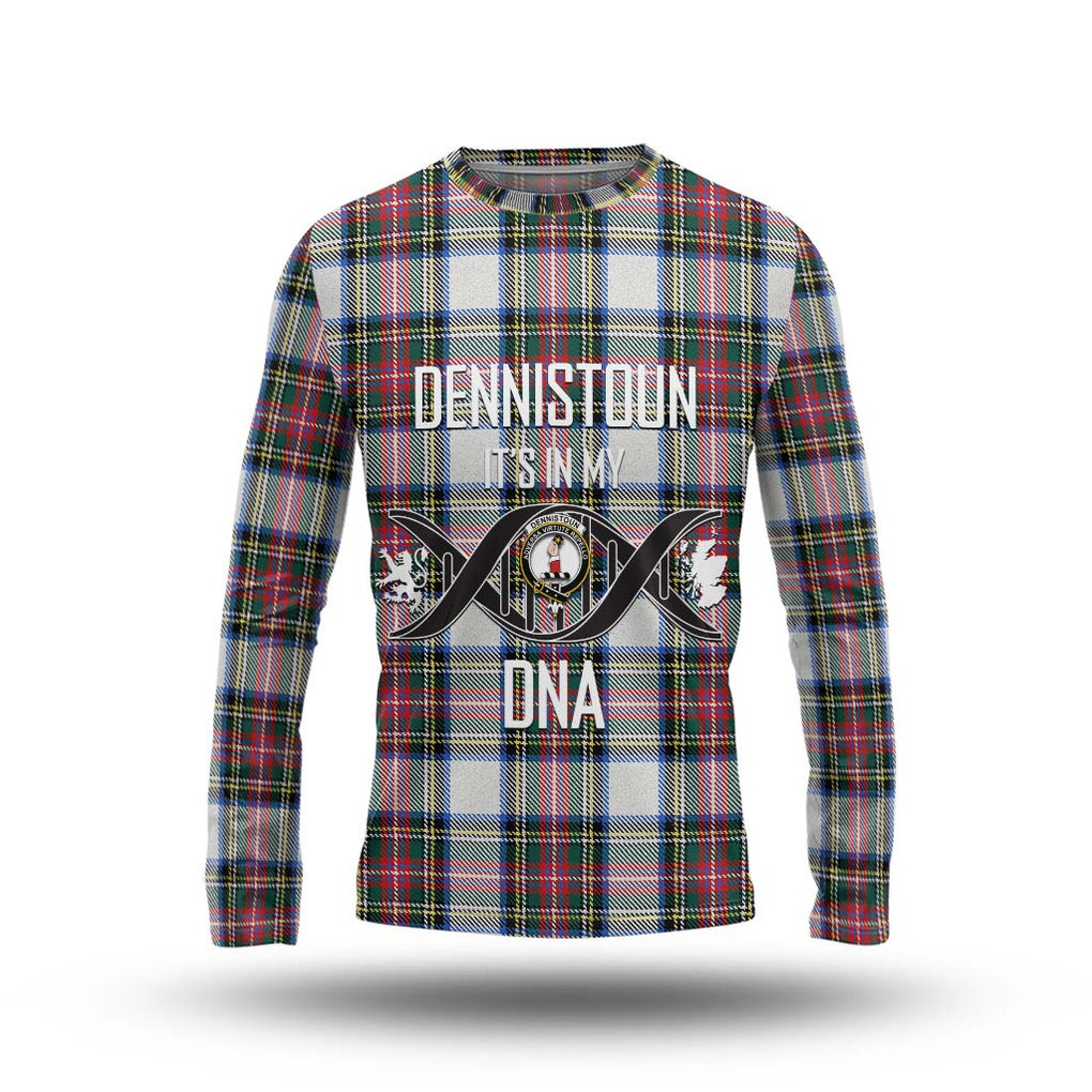 Dennistoun Tartan Long Sleeve T-Shirt with Family Crest DNA In Me Style Unisex - Tartanvibesclothing Shop