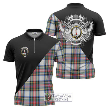 Dennistoun Tartan Zipper Polo Shirt with Family Crest and Military Logo Style