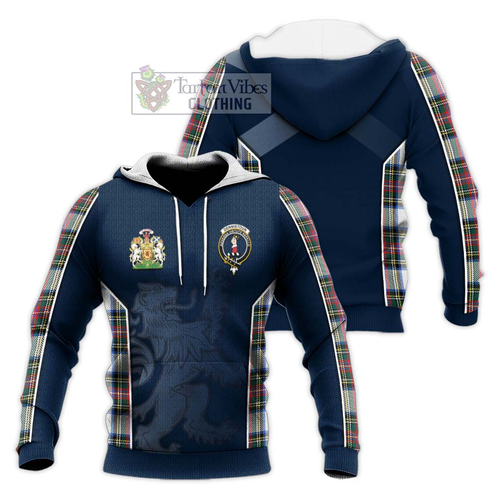 Dennistoun Tartan Knitted Hoodie with Family Crest and Lion Rampant Vibes Sport Style Unisex Knitted Pullover Hoodie - Tartan Vibes Clothing