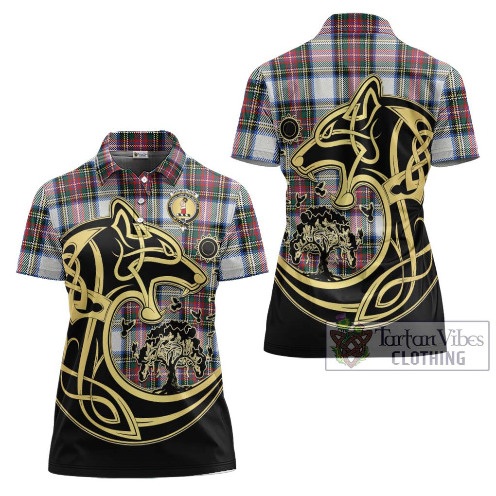 Dennistoun Tartan Women's Polo Shirt with Family Crest Celtic Wolf Style Women - Tartanvibesclothing Shop