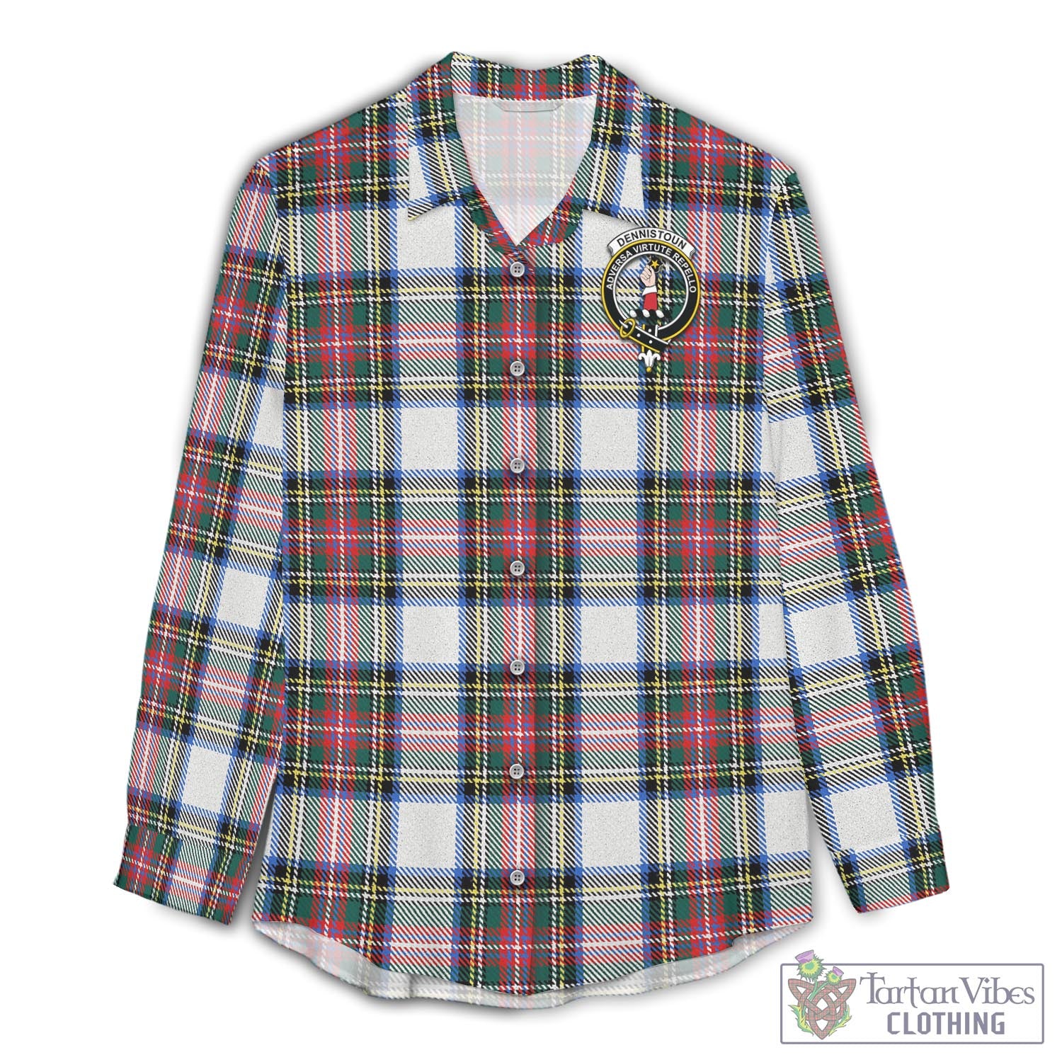 Tartan Vibes Clothing Dennistoun Tartan Womens Casual Shirt with Family Crest