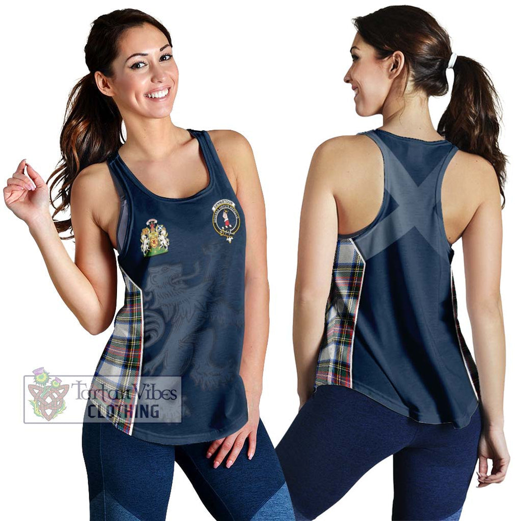 Dennistoun Tartan Women's Racerback Tanks with Family Crest and Lion Rampant Vibes Sport Style 4XL - Tartan Vibes Clothing