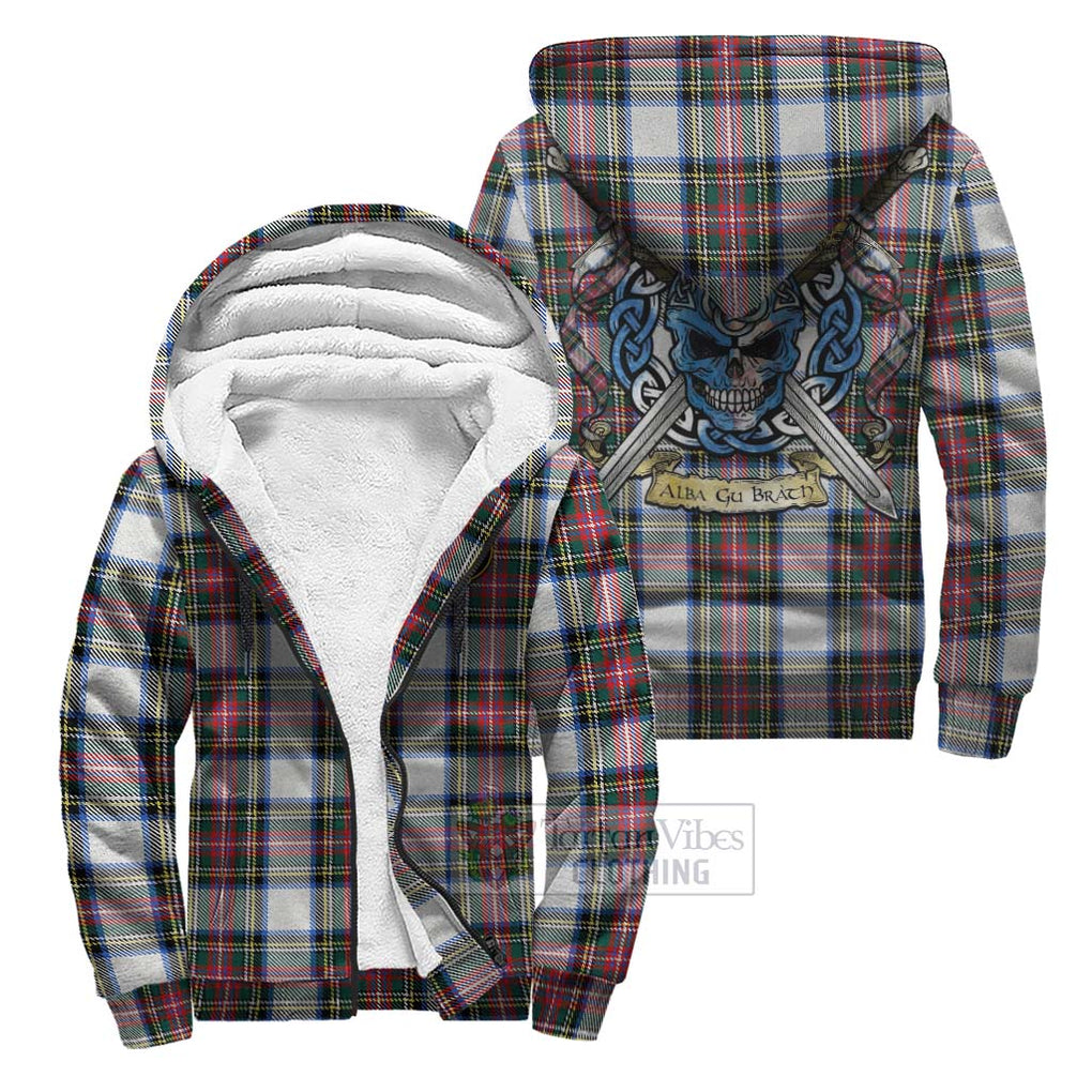 Tartan Vibes Clothing Dennistoun Tartan Sherpa Hoodie with Family Crest Celtic Skull Style