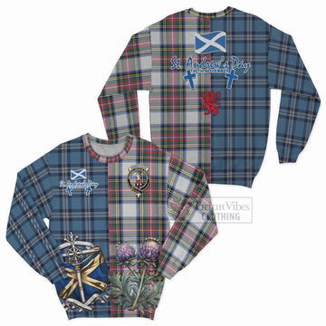 Dennistoun Tartan Sweatshirt Happy St. Andrew's Day Half Tartan Style