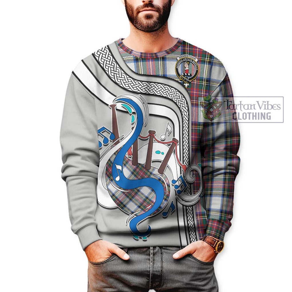 Dennistoun Tartan Sweatshirt with Epic Bagpipe Style Unisex - Tartanvibesclothing Shop