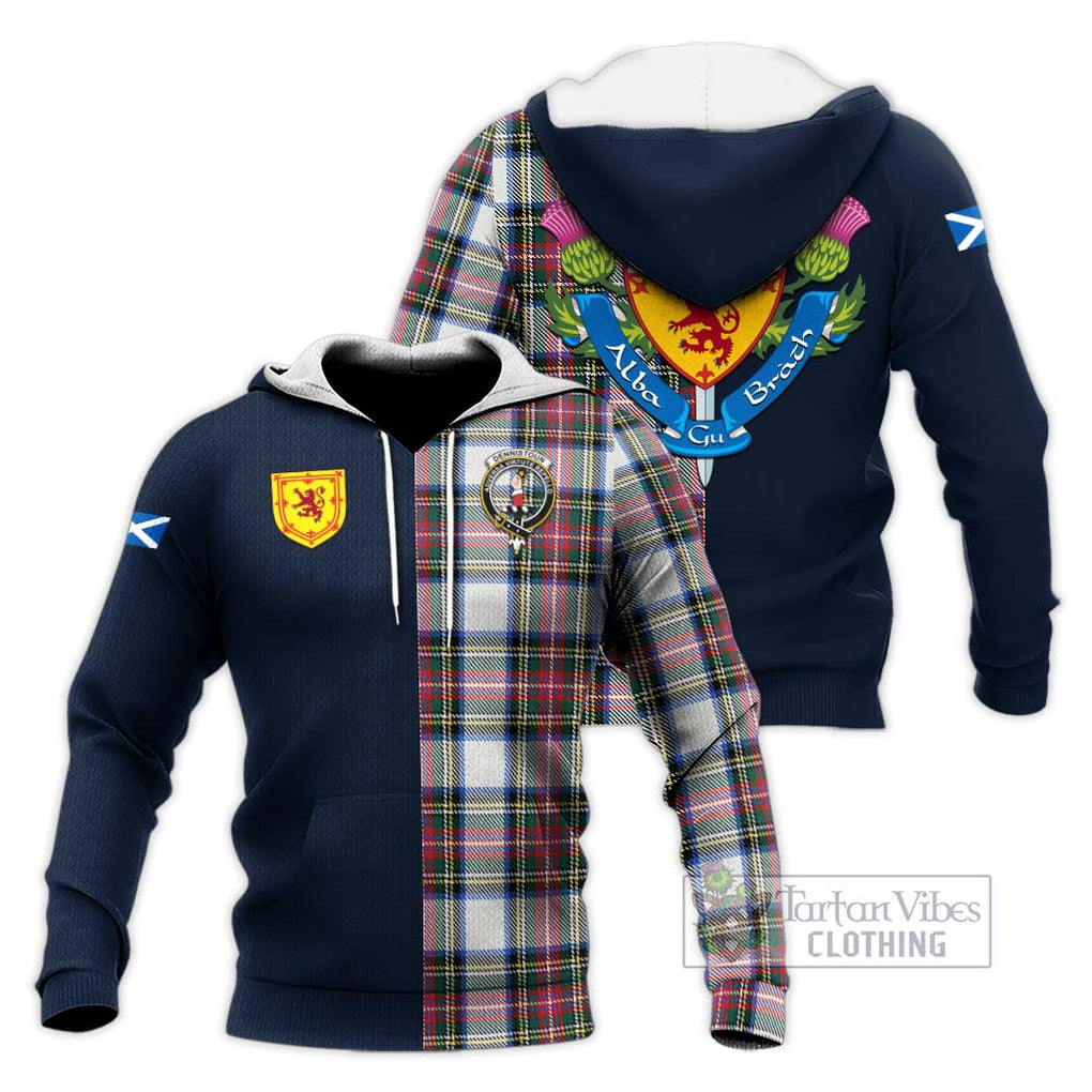 Tartan Vibes Clothing Dennistoun Tartan Knitted Hoodie with Scottish Lion Royal Arm Half Style