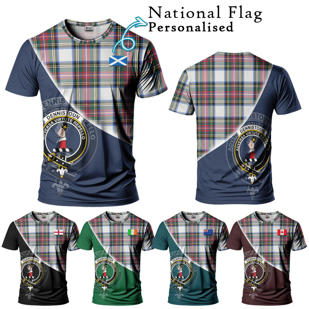 Dennistoun Tartan T-Shirt with Personalised National Flag and Family Crest Half Style Kid's Shirt - Tartanvibesclothing Shop