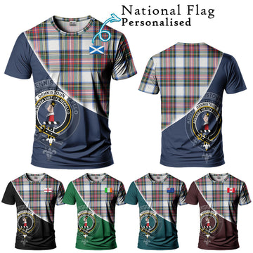 Dennistoun Tartan T-Shirt with Personalised National Flag and Family Crest Half Style