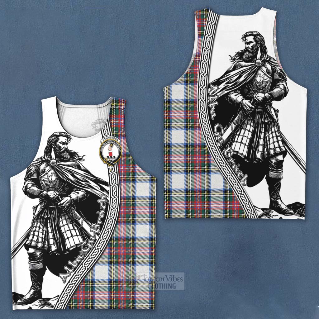 Tartan Vibes Clothing Dennistoun Tartan Clan Crest Men's Tank Top with Highlander Warrior Celtic Style