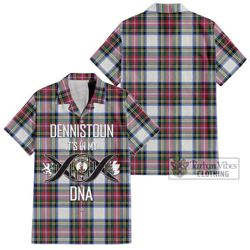 Dennistoun Tartan Short Sleeve Button Shirt with Family Crest DNA In Me Style