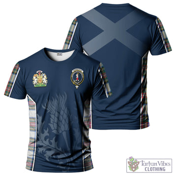 Dennistoun Tartan T-Shirt with Family Crest and Scottish Thistle Vibes Sport Style