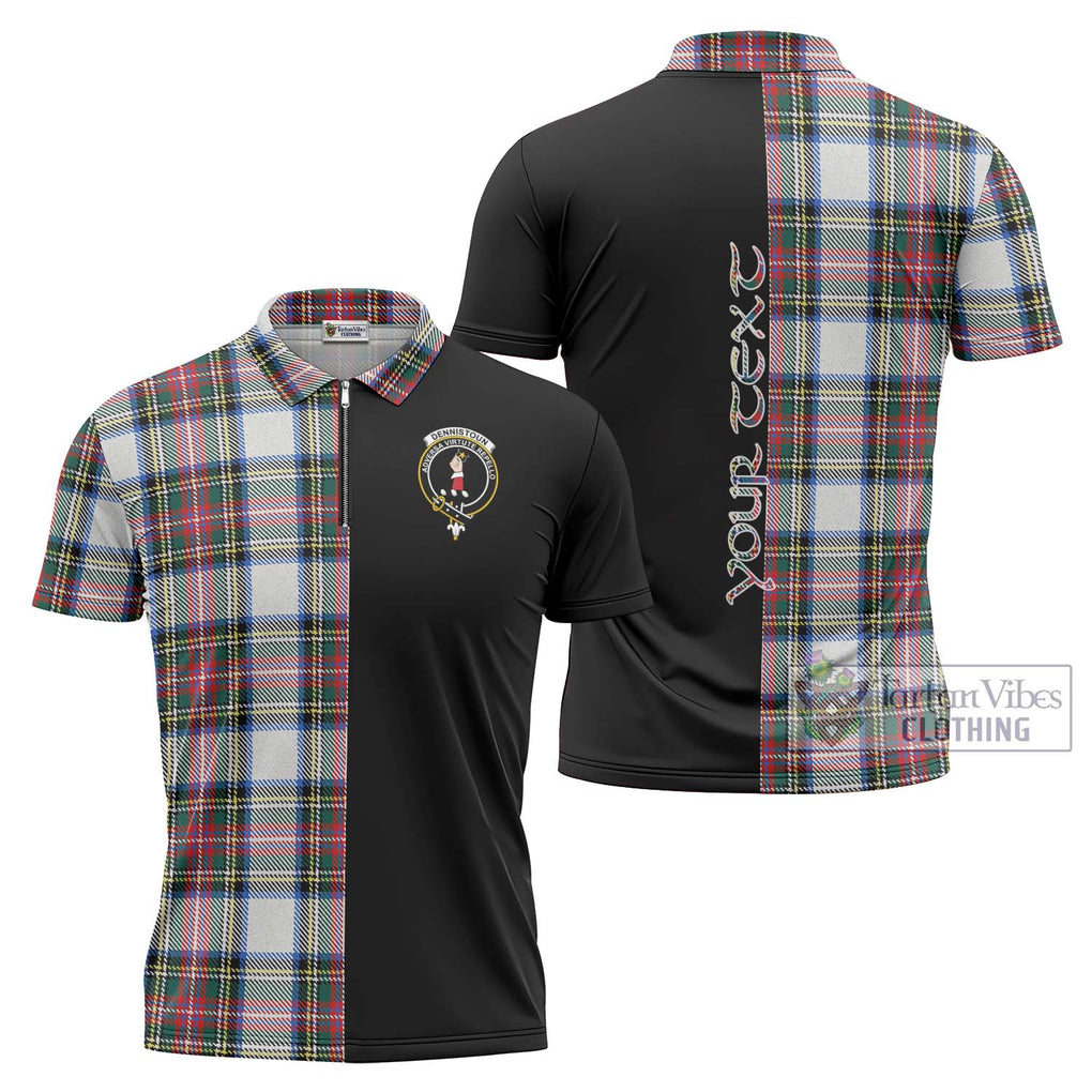 Dennistoun Tartan Zipper Polo Shirt with Family Crest and Half Of Me Style Unisex - Tartanvibesclothing Shop