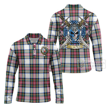 Dennistoun Tartan Long Sleeve Polo Shirt with Family Crest Celtic Skull Style