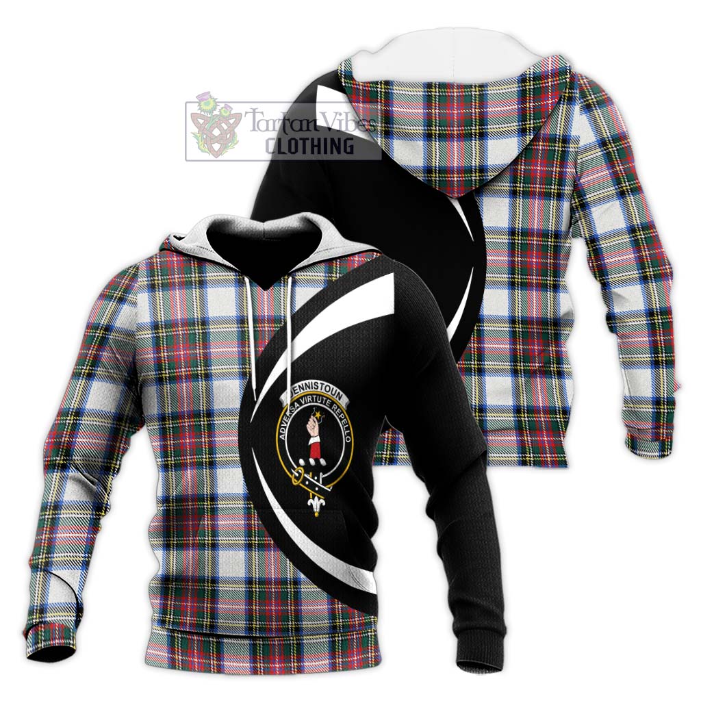 Dennistoun Tartan Knitted Hoodie with Family Crest Circle Style Unisex Knitted Pullover Hoodie - Tartan Vibes Clothing