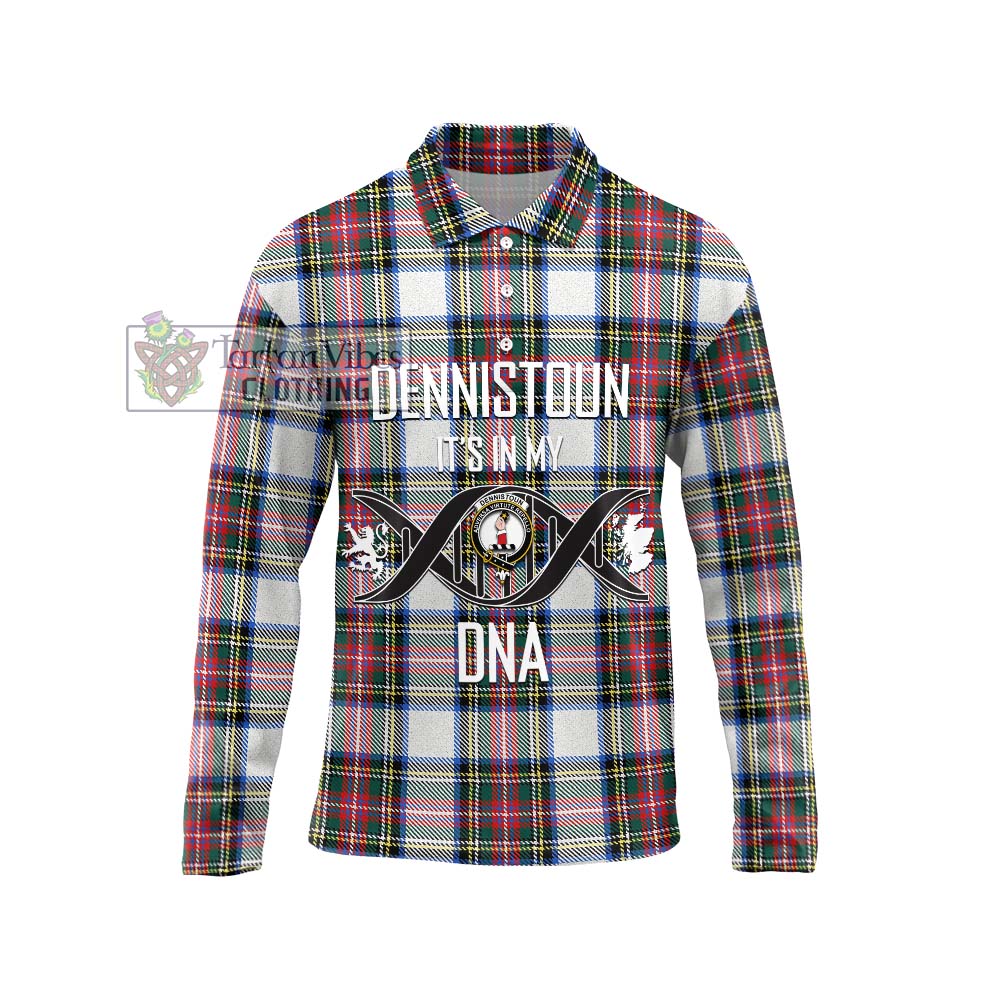 Dennistoun Tartan Long Sleeve Polo Shirt with Family Crest DNA In Me Style Unisex - Tartanvibesclothing Shop