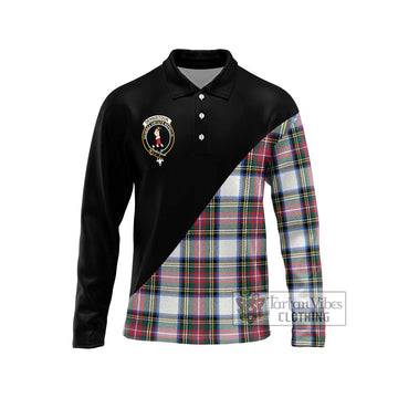 Dennistoun Tartan Long Sleeve Polo Shirt with Family Crest and Military Logo Style