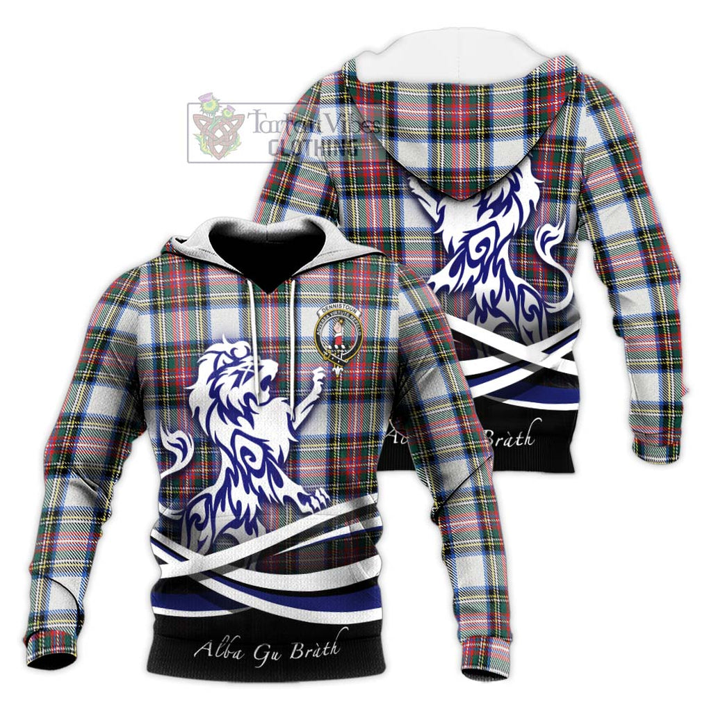 Dennistoun Tartan Knitted Hoodie with Alba Gu Brath Regal Lion Emblem Unisex Knitted Pullover Hoodie - Tartanvibesclothing Shop