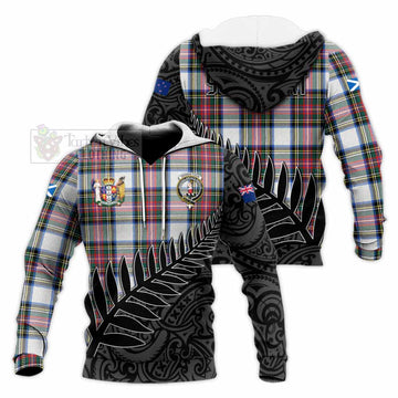 Dennistoun Crest Tartan Knitted Hoodie with New Zealand Silver Fern Half Style Unisex Knitted Pullover Hoodie - Tartan Vibes Clothing