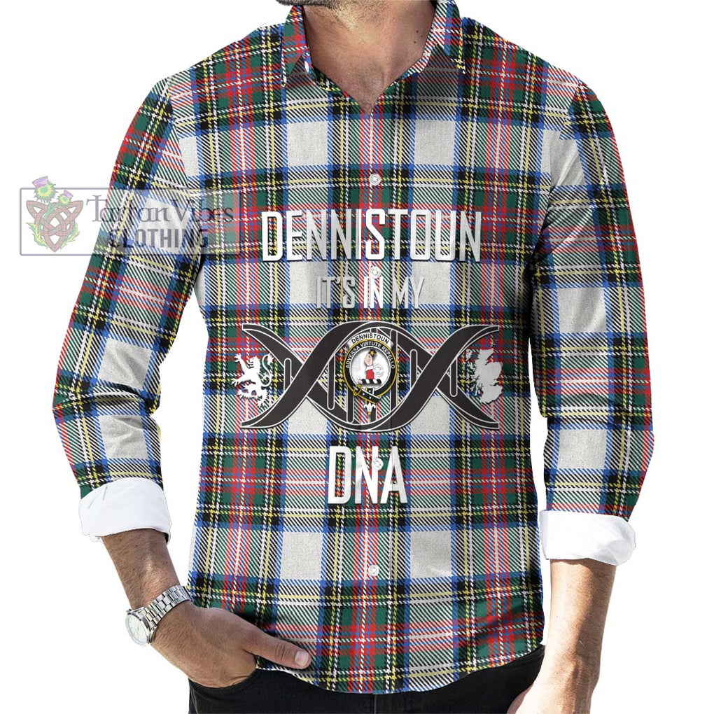 Dennistoun Tartan Long Sleeve Button Shirt with Family Crest DNA In Me Style Men's Shirt S - Tartanvibesclothing Shop