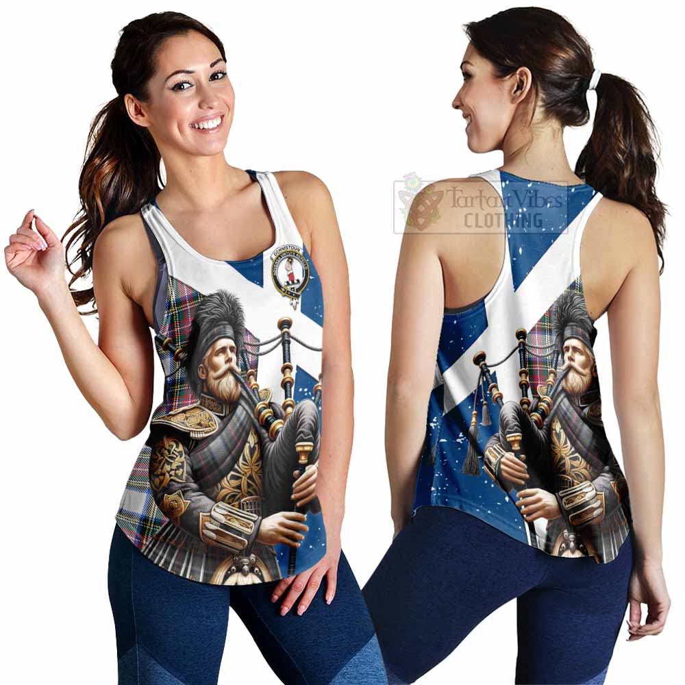 Tartan Vibes Clothing Dennistoun Tartan Women's Racerback Tanks with Family Crest Scottish Bagpiper Vibes