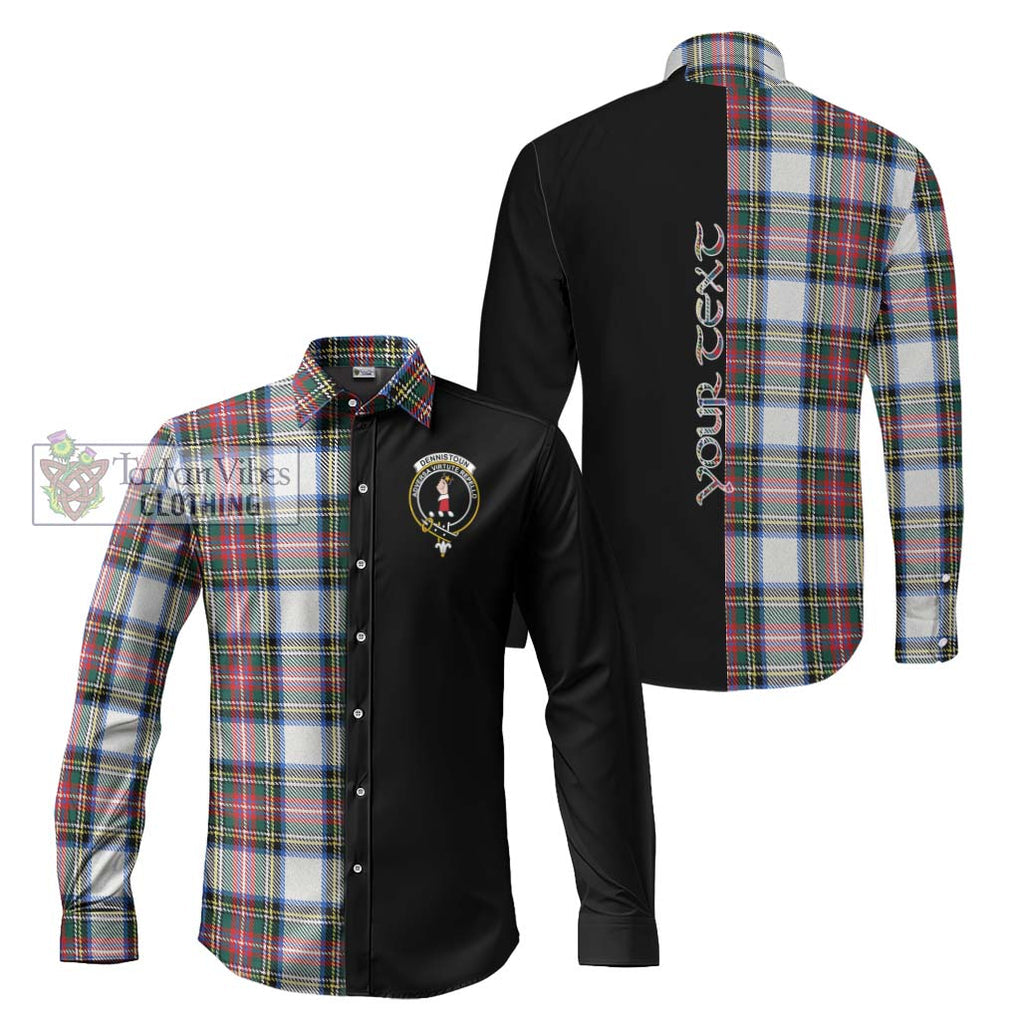 Dennistoun Tartan Long Sleeve Button Shirt with Family Crest and Half Of Me Style Men's Shirt S - Tartanvibesclothing Shop