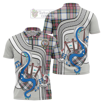 Dennistoun Tartan Zipper Polo Shirt with Epic Bagpipe Style