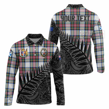 Dennistoun Crest Tartan Long Sleeve Polo Shirt with New Zealand Silver Fern Half Style Unisex - Tartan Vibes Clothing