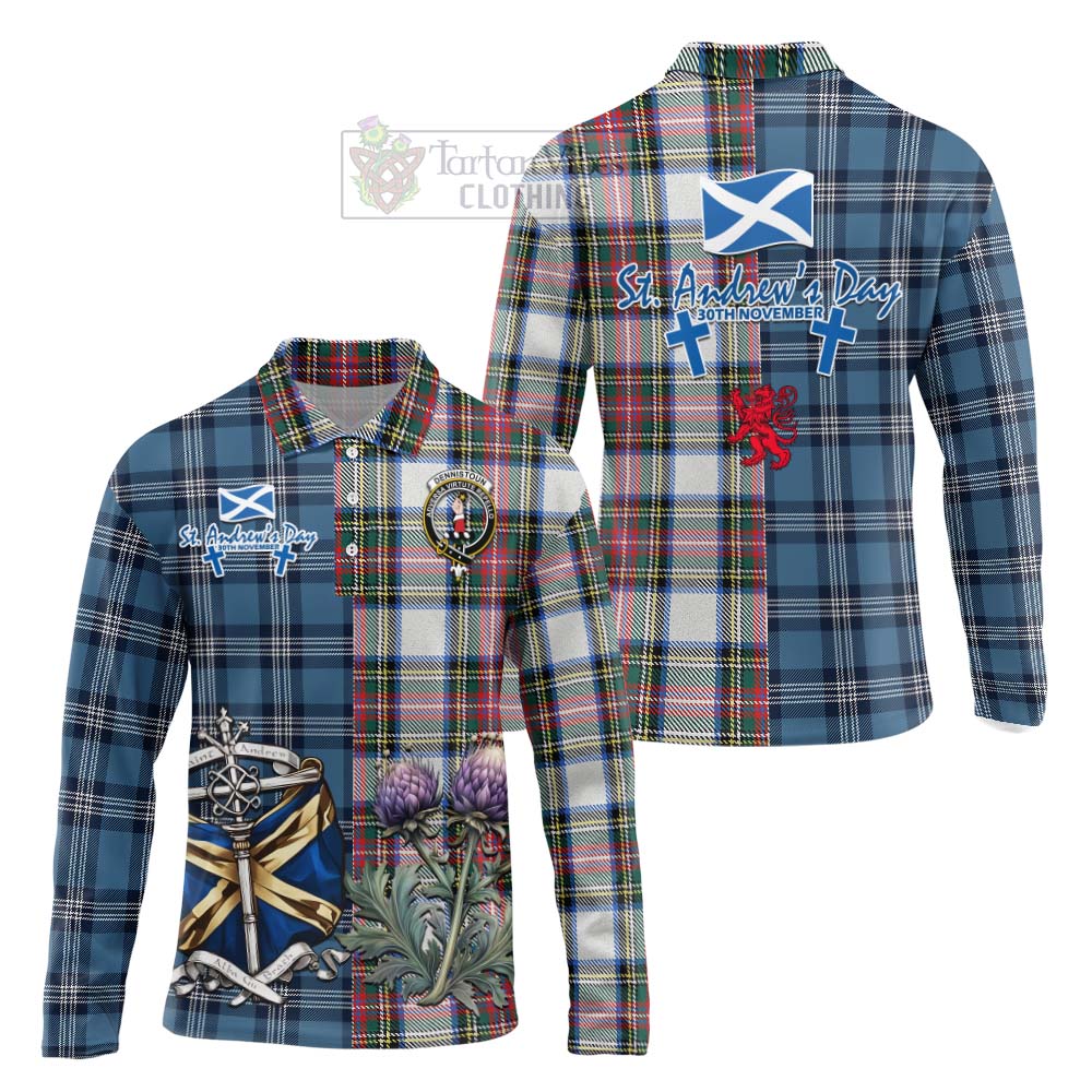 Tartan Vibes Clothing Dennistoun Tartan Long Sleeve Polo Shirt Happy St. Andrew's Day Half Tartan Style