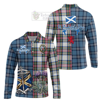 Dennistoun Tartan Long Sleeve Polo Shirt Happy St. Andrew's Day Half Tartan Style