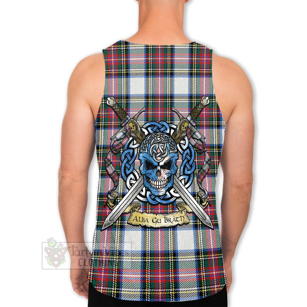 Tartan Vibes Clothing Dennistoun Tartan Men's Tank Top with Family Crest Celtic Skull Style