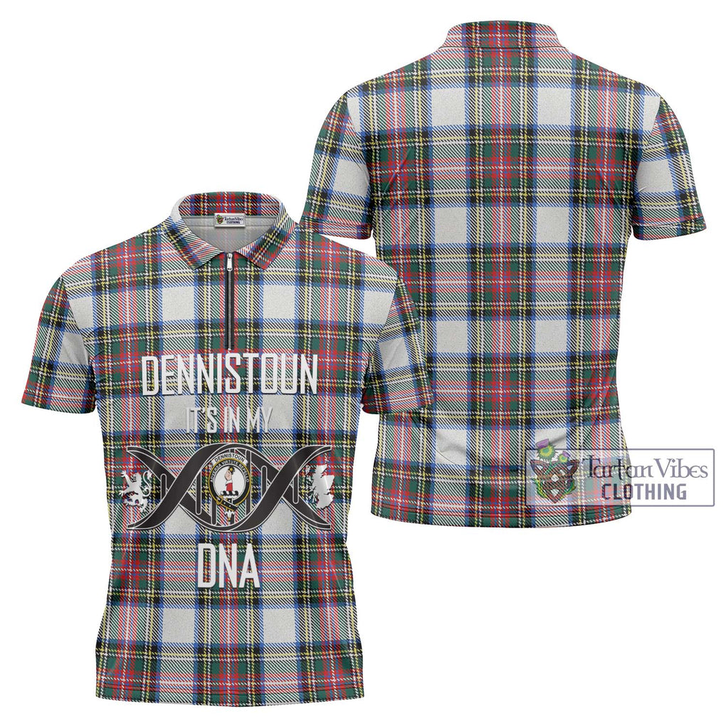 Dennistoun Tartan Zipper Polo Shirt with Family Crest DNA In Me Style Unisex - Tartanvibesclothing Shop