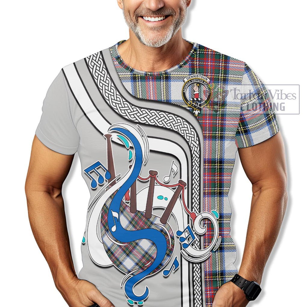 Dennistoun Tartan T-Shirt with Epic Bagpipe Style Kid's Shirt - Tartanvibesclothing Shop