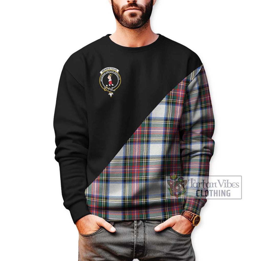 Dennistoun Tartan Sweatshirt with Family Crest and Military Logo Style Unisex - Tartanvibesclothing Shop