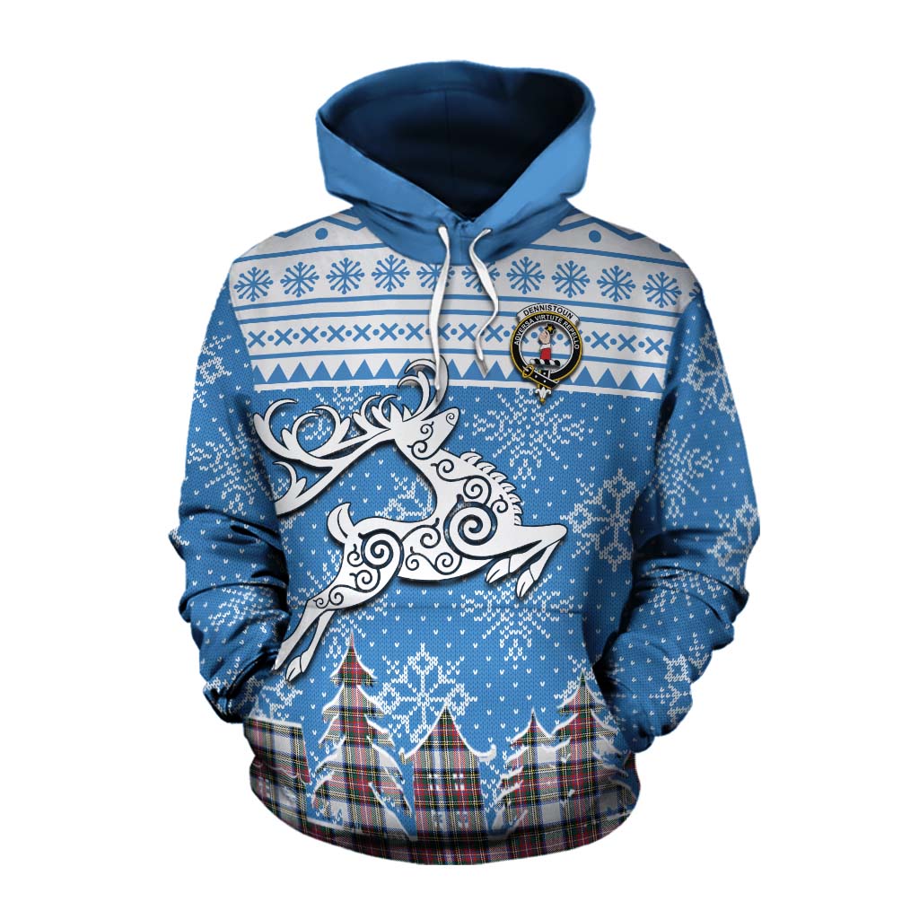 Tartan Vibes Clothing Dennistoun Clan Christmas Cotton Hoodie Celtic Reindeer Style